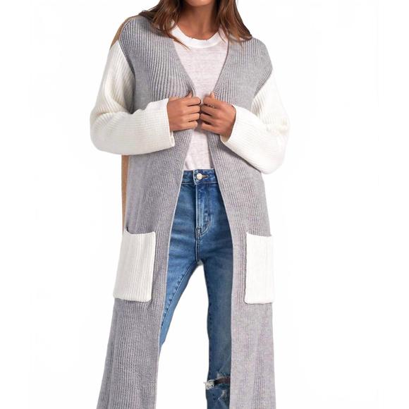 NEW ELAN kitson duster long cardigan in grey color block - Picture 1 of 6